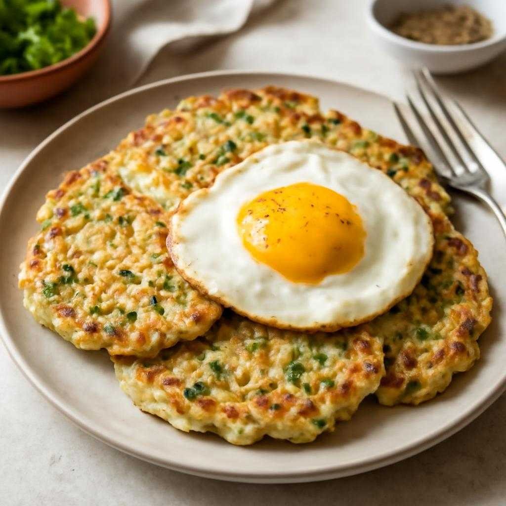 рисовые блины с зеленым луком и яйцом
