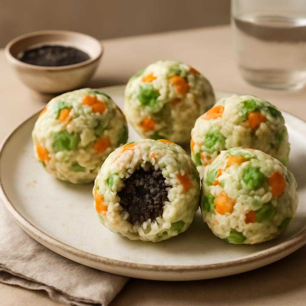 рисовые шарики с овощами и кунжутной начинкой