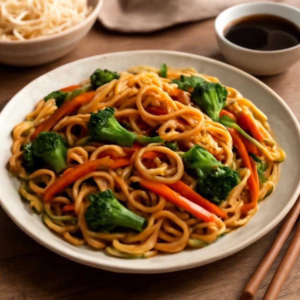 домашняя лапша с овощами и соусом устричным