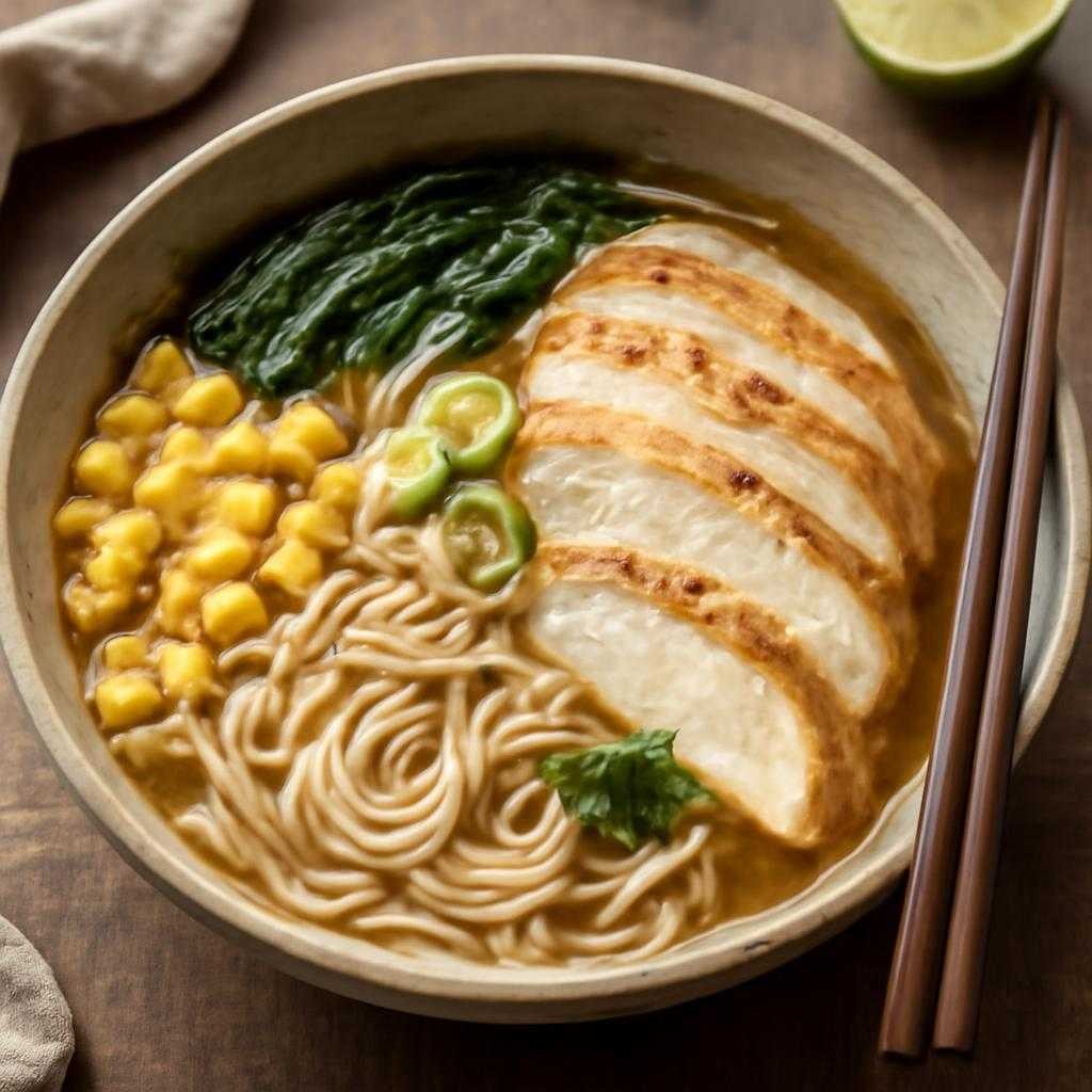 рамен с курицей и кукурузой в мисо-бульоне