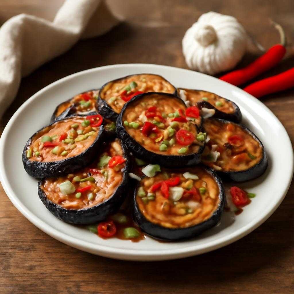 жареные баклажаны с чесноком и острым перцем