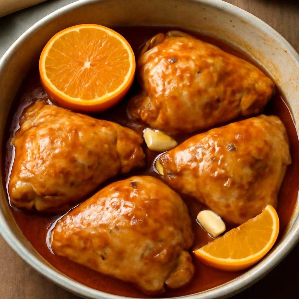 куриные бедра в апельсиновом маринаде с чесноком