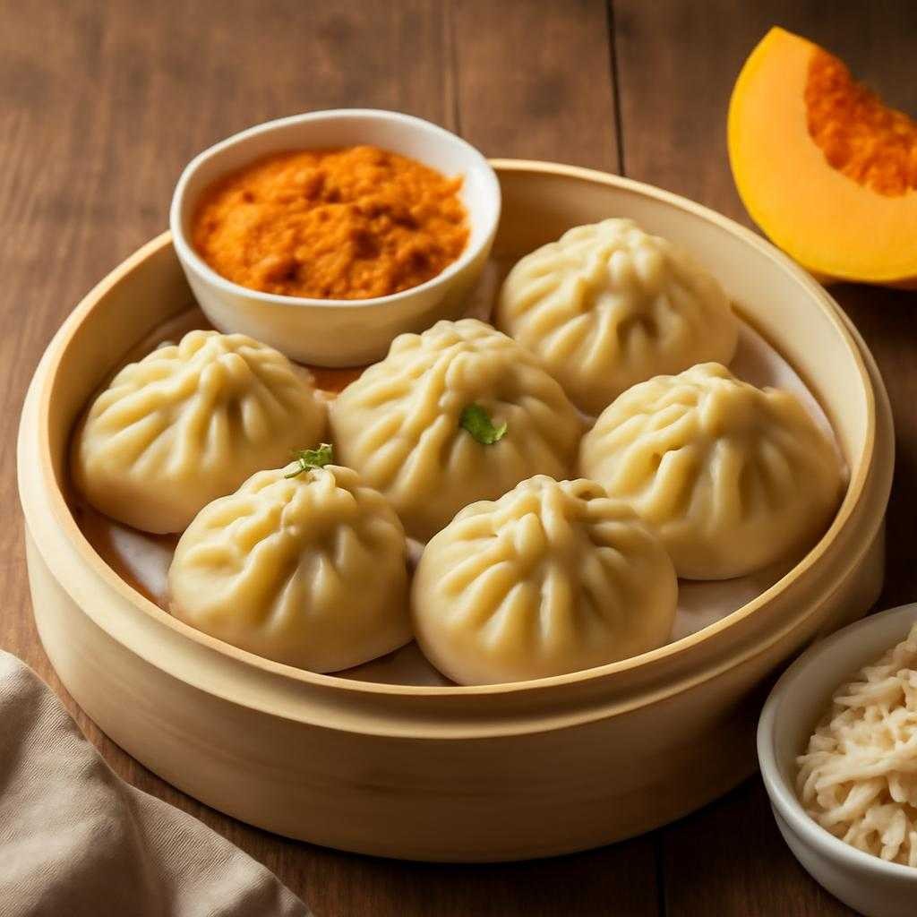 паровые пельмени с тыквой и курицей